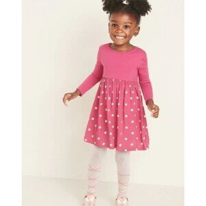 Infant Girl Fit & Flare Pink Polka Dot Long Sleeve Dress Size 12-18M